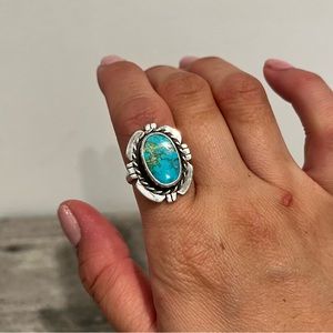 Natural Blue Turquoise Sterling Silver Ring, Size 6.75